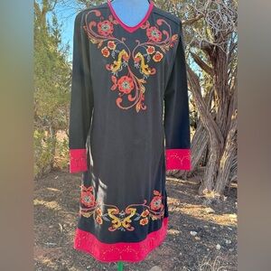 Double D Ranch Black Dress with Red and Gold Embroidery